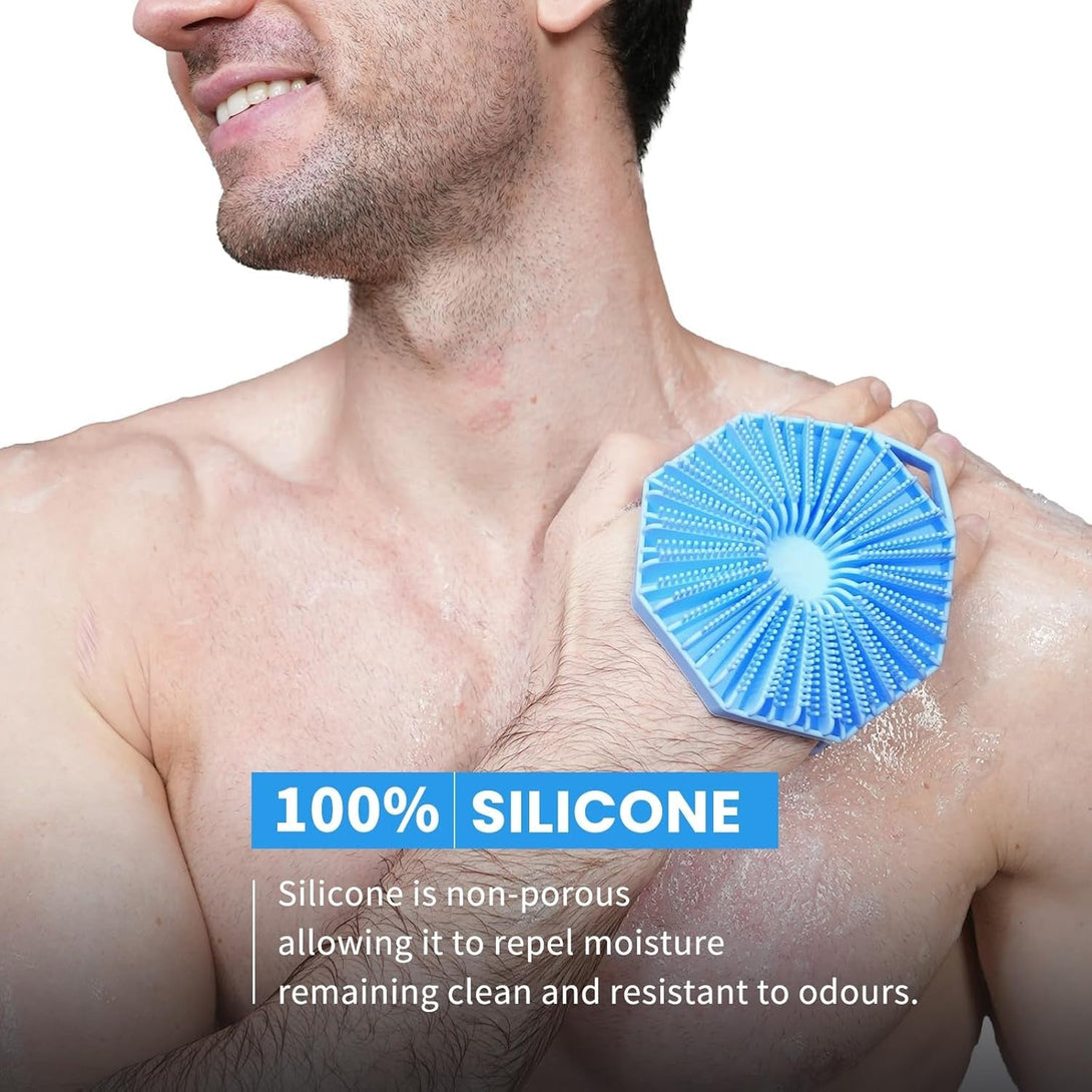 Itokgok® Silver-Infused 2-In-1 Silicone Body Scrubber, Double-Sided Design Body Brush Silicone Body Scrubber Exfoliating Body Brushes for Sensitive Skin for Showering, Silicone Loofah - Sky Blue