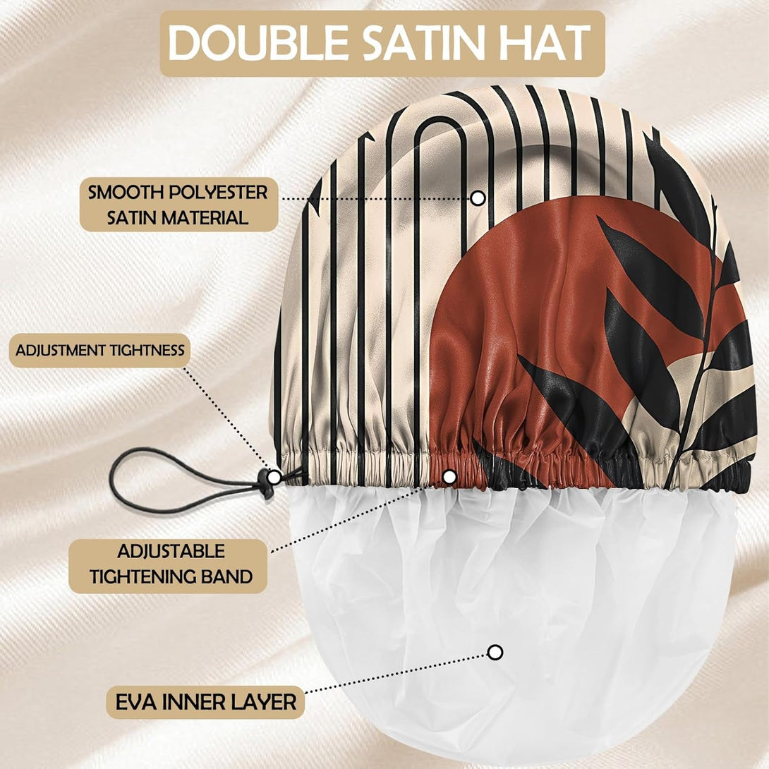 2 PCS Shower Cap Adjustable Reusable Double Waterproof Layer Elastic Hair Bath Cap Cute Aesthetic for Women Girls-Leaf