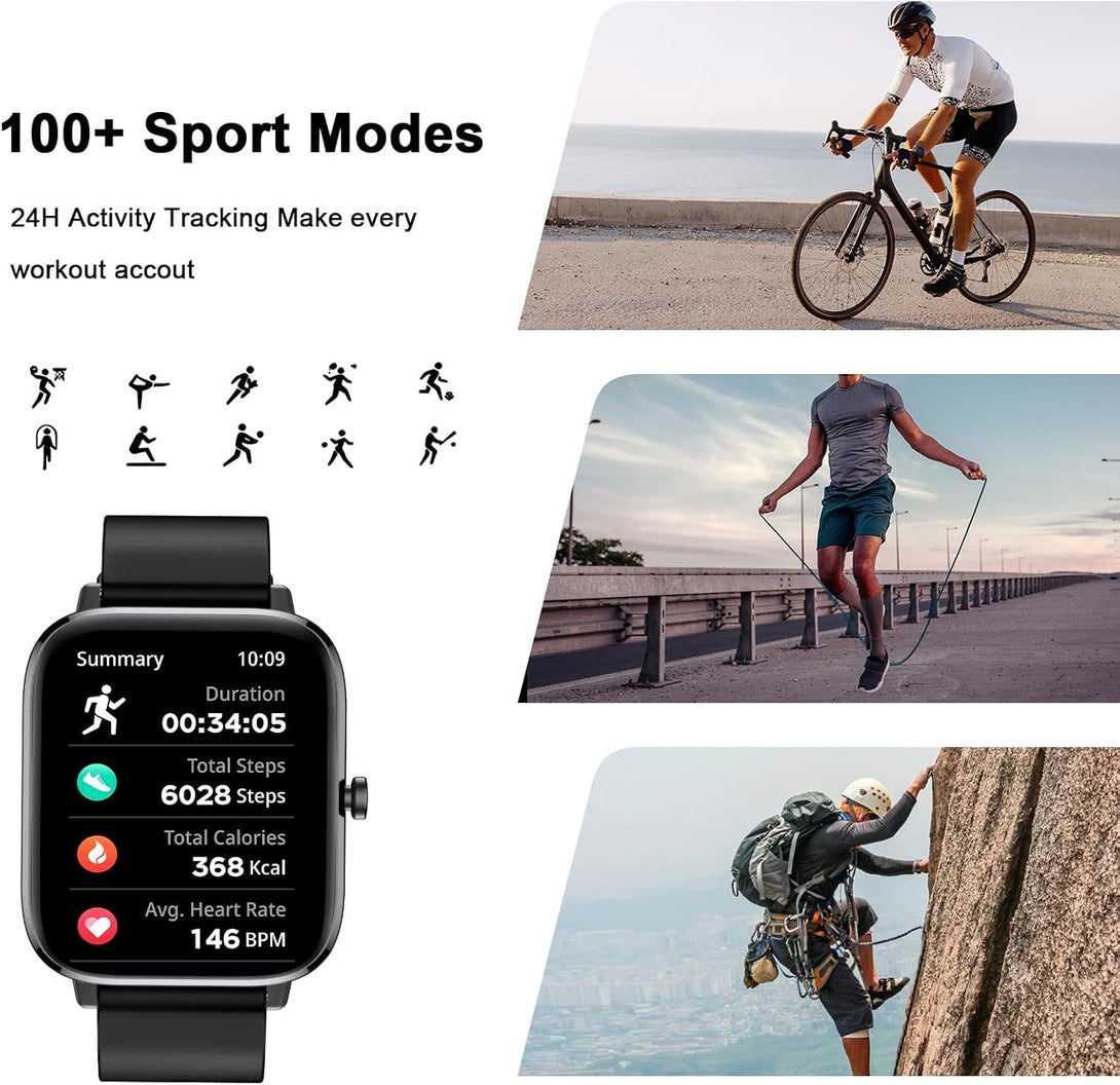 Smart Watch for Men Women Fitness Tracker Watch for Iphone Samsung Android Phone Compatible, Smartwatch with Pedometer, Heart Rate/Sleep Monitor, Blood Oxygen, IP68 Waterproof (Black)