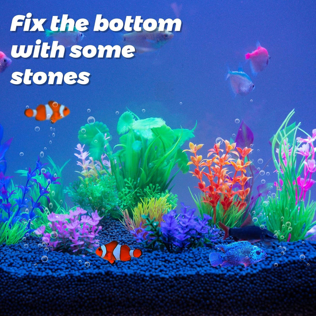 Ameliade Fish Tank Decorations Aquarium Artificial Plastic Grass Plants Decor Small Betta Goldfish Turtle Tank Accessories （11 Pieces）