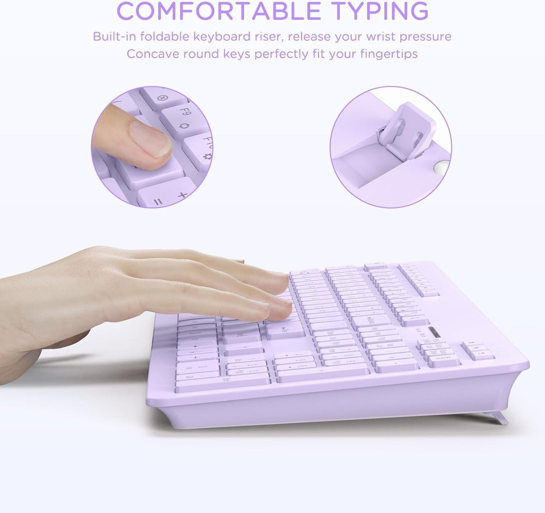 Seenda Wireless Keyboard and Mouse Combo, 2.4Ghz Cordless Quiet Keyboard Mouse with USB Receiver, Full Size Cute Purple Combo, Compatible for Windows Laptop Computer Desktop PC, Purple