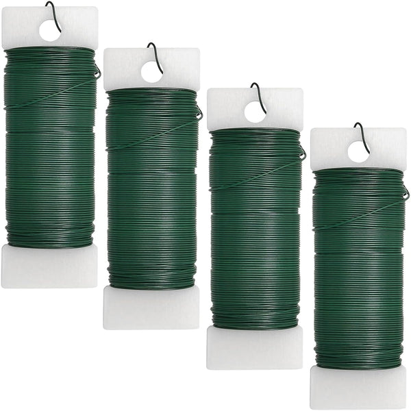 4 Pack 120 Yards 22 Gauge Floral Wire Flexible Paddle Wire Florist Green Wire for Crafts,Wreaths,Christmas Tree,Garland and Floral Flower Arrangements