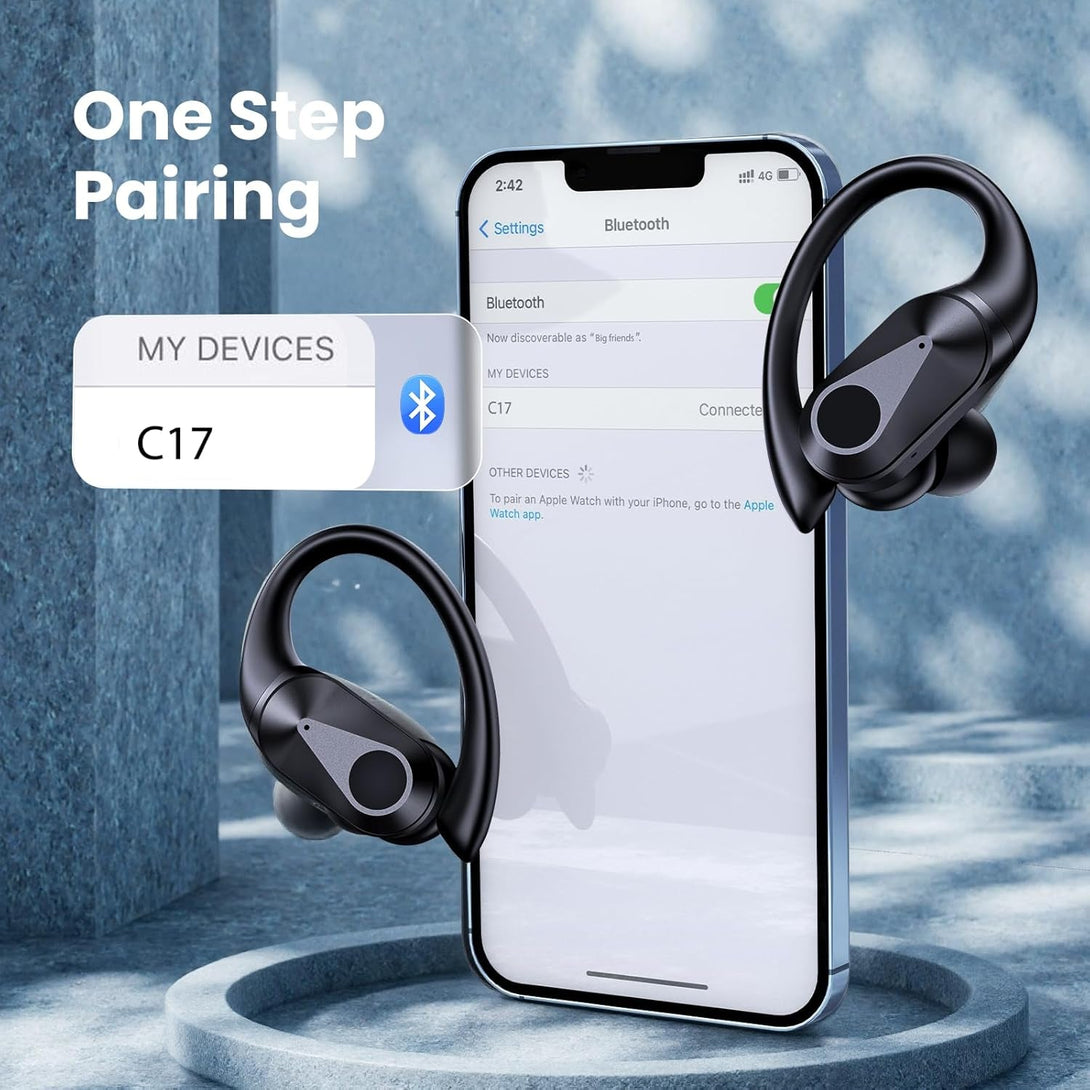 Wireless Earbuds Bluetooth Headphones 90Hrs Playtime Ear Buds IPX7 Waterproof Sports Earphones Wireless Charging Case Over-Ear Earhooks Headest