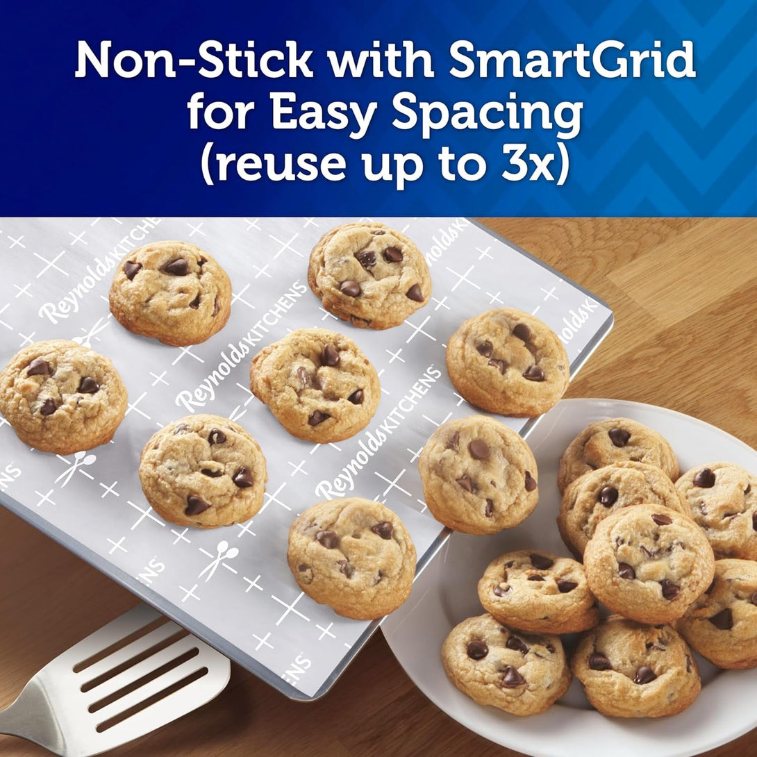 Reynolds Kitchens Stay Flat Dispensing Parchment Paper for Baking and Roasting, Parchment Paper Roll, Great for Baking and Rolling Dough, Non-Stick, Reusable up to 3X, 45 Sq. Ft.