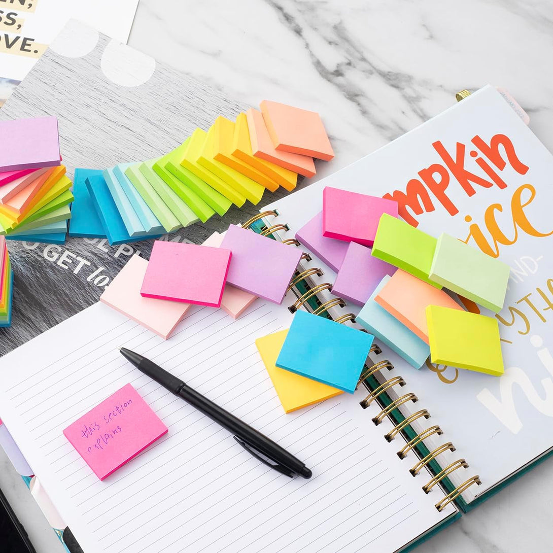 (50 Pads) Sticky Notes 1.5X2, 10 Colors Self Sticky Notes, Sticky Pads, Recyclable, Self-Stick Pads, Easy to Post for Home, Office, Notebook