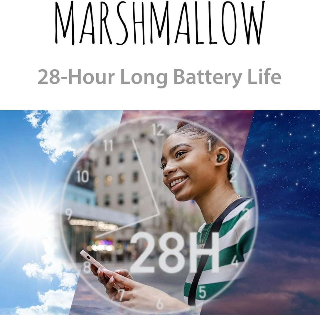 JVC Marshmallow True Wireless Bluetooth 5.3 Earbuds – 28H Battery, Memory Foam Earpieces for All-Day Comfort, IPX4 Water Resistant, Mic, Compact Case, for Iphone & Android