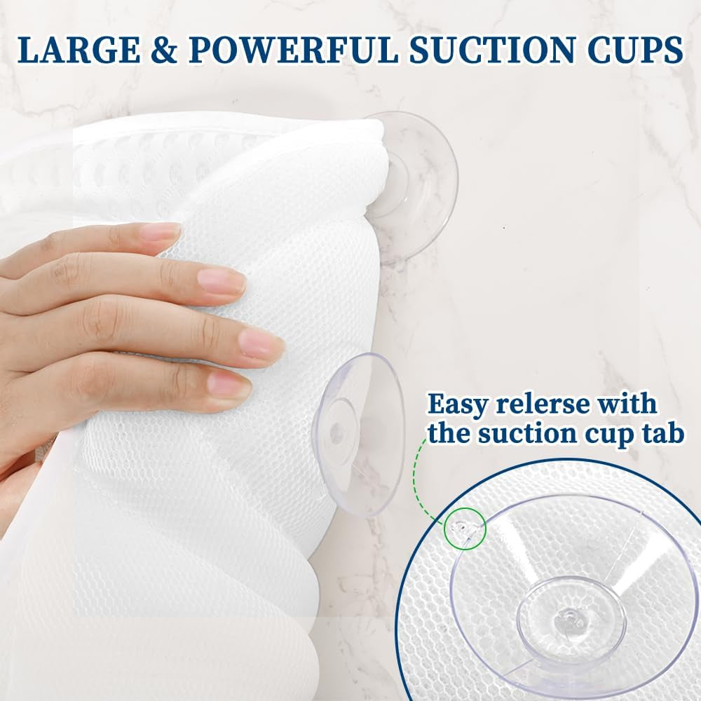 Bath Pillow Bathtub Pillow, Luxury Bath Pillows for Tub Neck and Back Support, Tub Pillow for Bathtub Headrest with Laundry Bag, Bath Accessories for Women Relaxing Spa Gifts, White Bath Tub Pillow