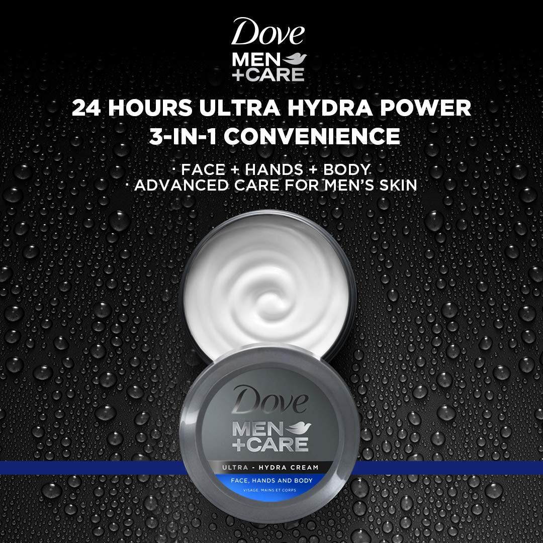 Dove Men+Care Ultra Hydra Cream, Face, Hands and Body Care, All Skin Types, 6 Pack of 2.53 Oz Each