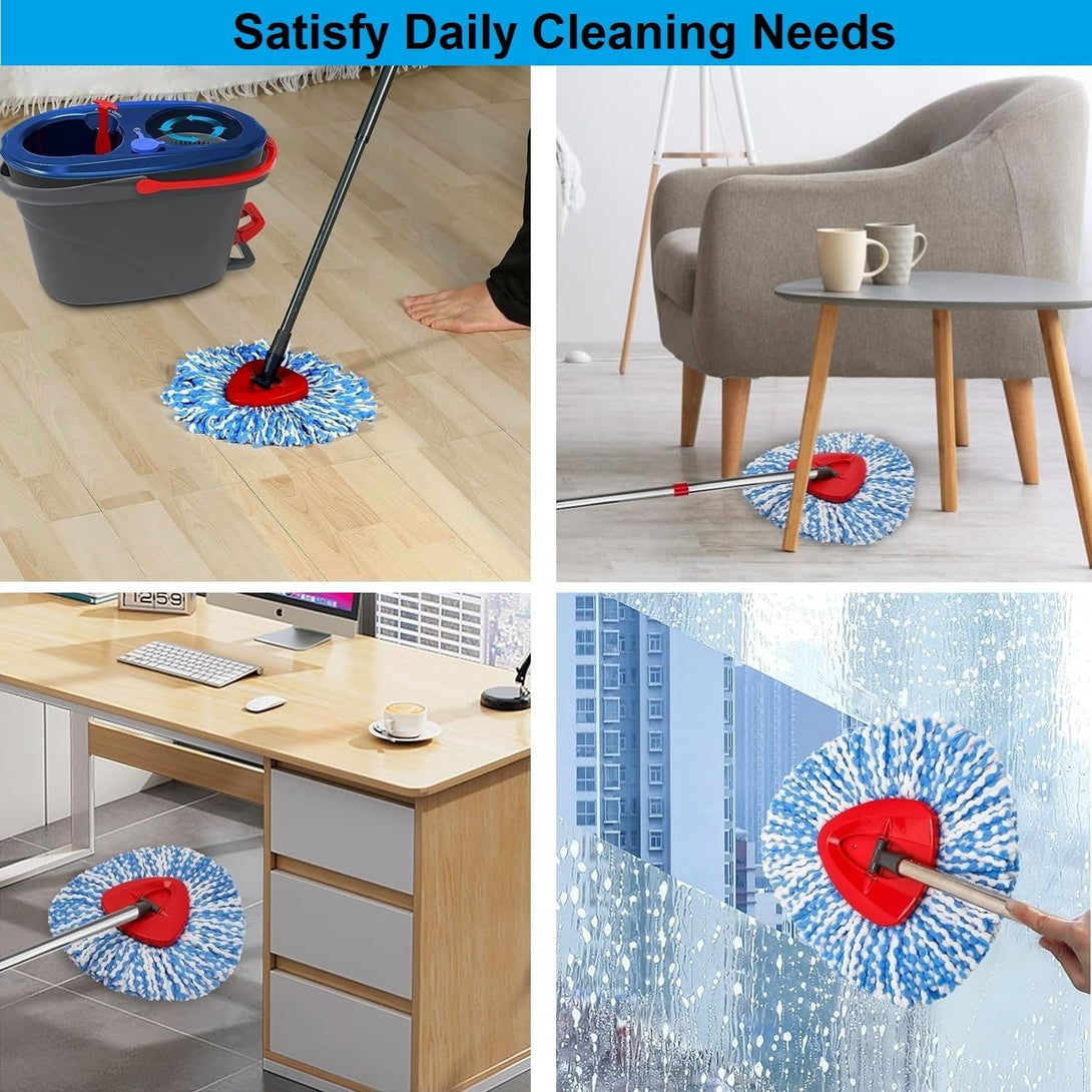 3 Pack Spin Mop Replacement Heads Compatible with O Cedar Rinseclean 2-Tank System, Microfiber Spin Mop Refills Replace Heads, Deep Cleaning, Machine Washable, Includes 1 Mop Base (Blue)
