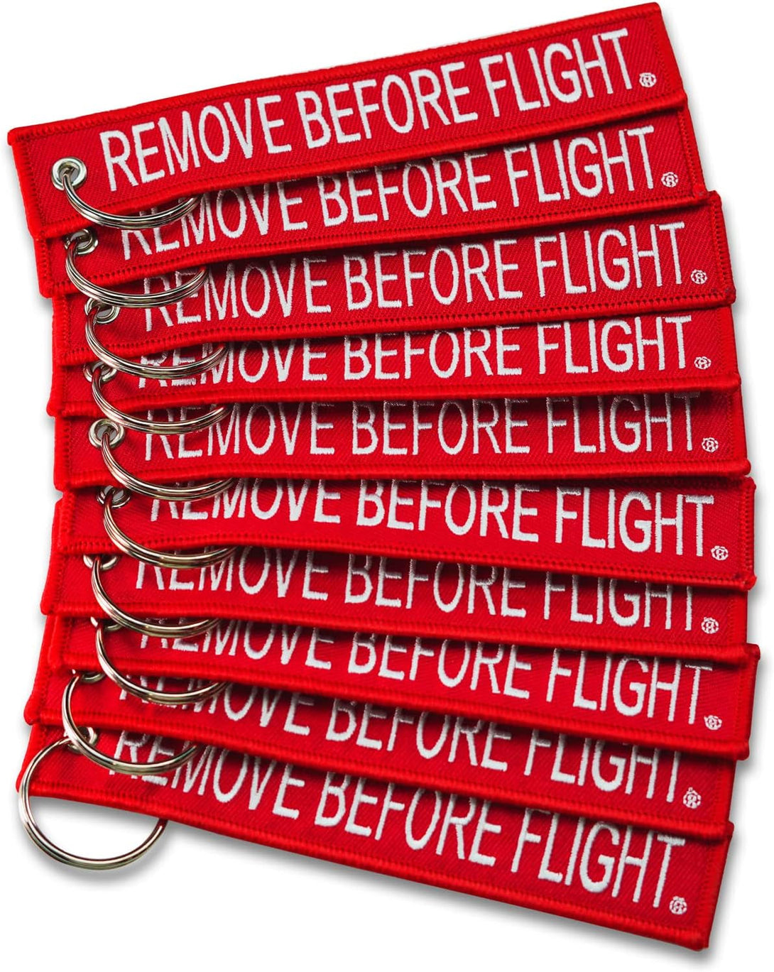 AIXEPA 10X Remove before Flight Red/White Key Chain 5.5" X 1" (10 Pack)