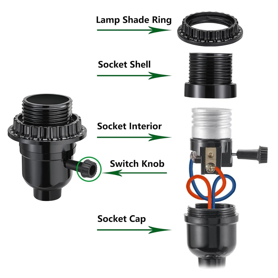 2 Pack UL Listed E26/E27 Light Socket Replacement with On/Off Switch Knob, Lamp Repair Kit for Table and Floor Lamps
