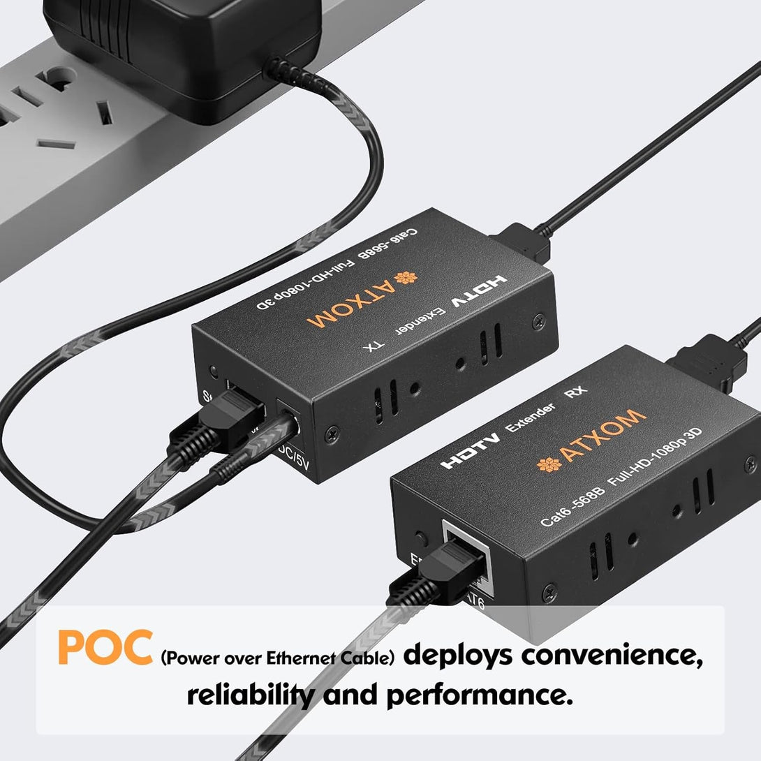 HDMI over Ethernet Extender, over Cat 5E/6/7 LAN Cable, up to 200Ft, Full HD 1080P @ 60HZ, EDID Copy, Dolby Digital/Dts Compatible, High Resolution Signal, Balun Transmitter and Receiver
