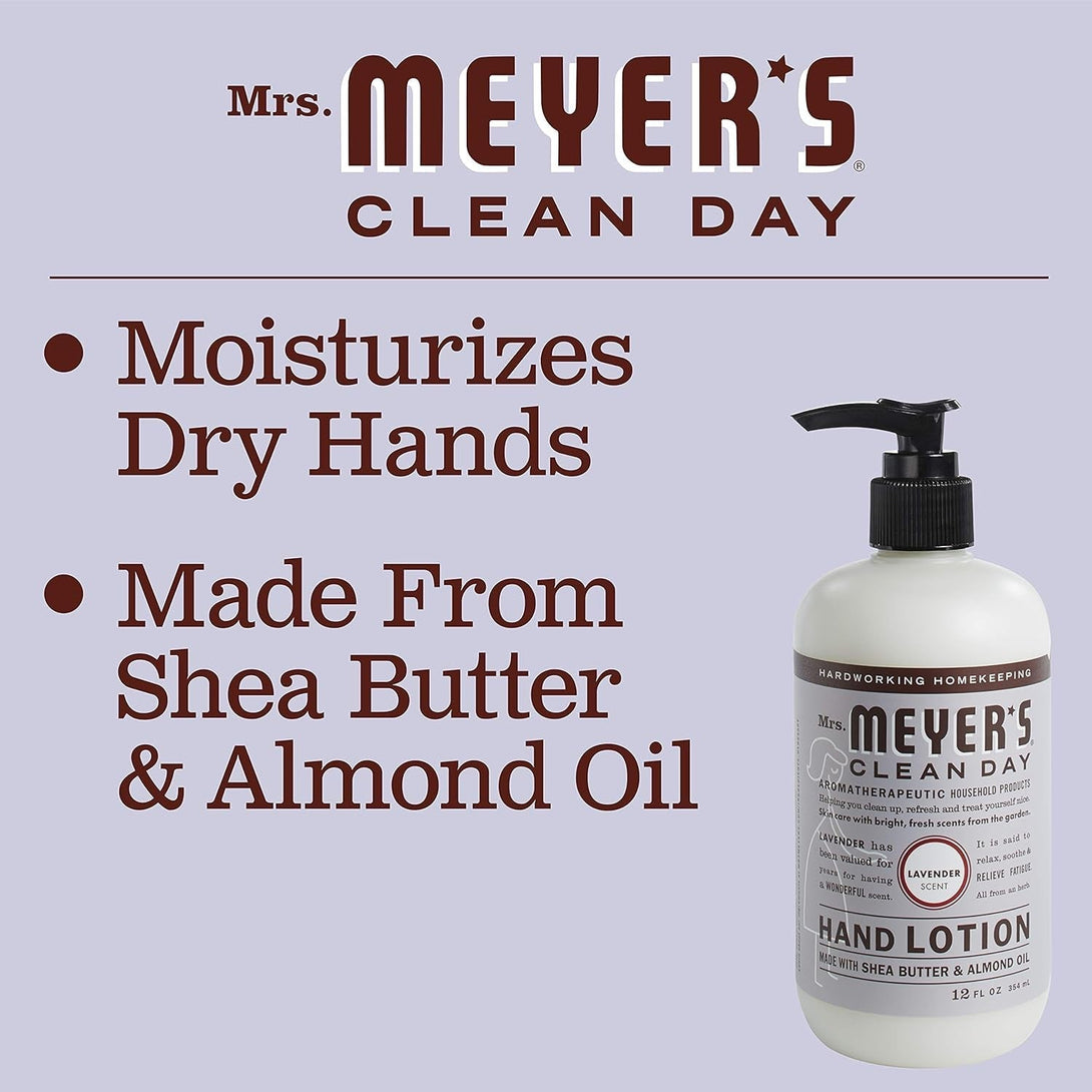MRS. MEYER'S CLEAN DAY Hand Lotion for Dry Hands, Non-Greasy Moisturizer Made with Essential Oils, Lavender, 12 Oz