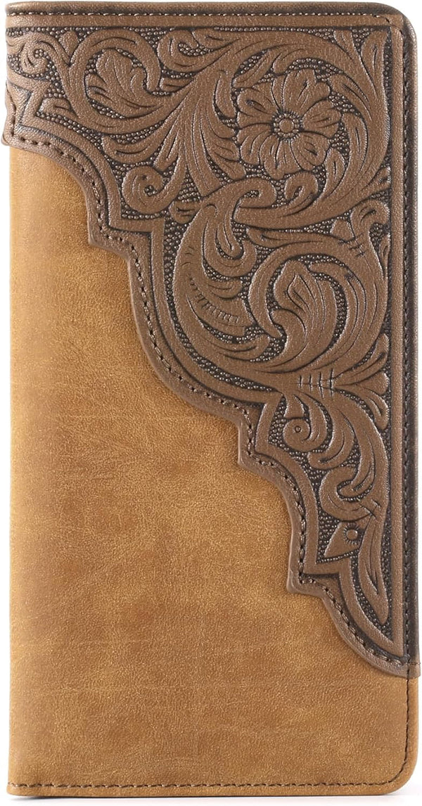 Montana West Western Wallet for Men Long Bifold Wallet with Card Slots RFID Blocking Cowboy Vintage Checkbook Wallet Gift for Men