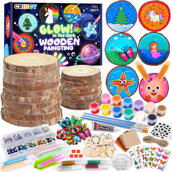 Arts and Crafts for Kids Ages 8-12, Glow in the Dark Wooden Painting Kits, Art & Craft Set Birthday Gift for Boys Girls Ages 6 7 8 9 10 11 12 Years Old, Creative Art Activities Paint Toy