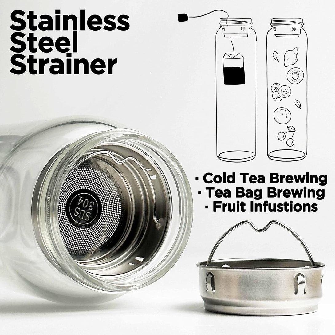 32 Oz Glass Water Bottles with Stainless Steel Lid and Sleeve - Borosilicate Glass Sports Water Bottle with Strap for Drinking