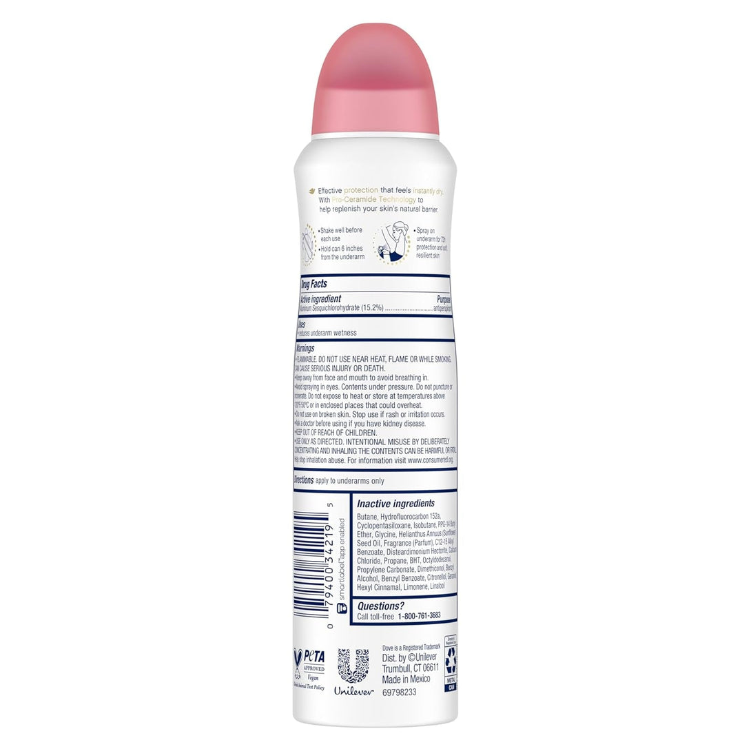 Dove Advanced Care Antiperspirant Deodorant Spray Beauty Finish to Help Skin Barrier Repair after Shaving by Boosting Skin'S Ceramide Levels 72-Hour Antiperspirant Dedorant for Soft Underarms 3.8 Oz