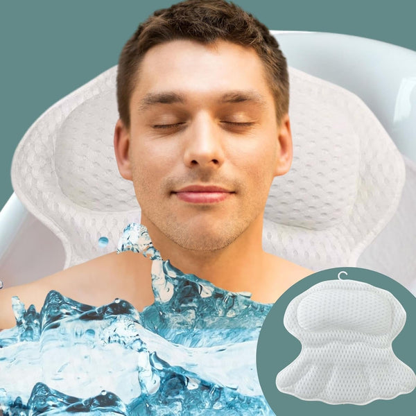 4D Bathtub Pillow with 8 Strong Non-Slip Suction Cups, Bath Pillows for Tub- Luxury Bath Pillow, Headrest Bath Pillows for Men & Women, Tub Neck Pillow for Bath, Fits All Bathtubs
