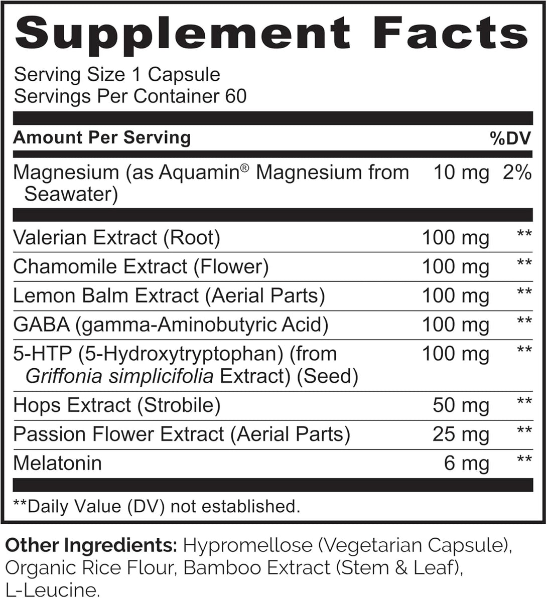 NATURELO Sleep Aid - with Melatonin, Magnesium, GABA, Valerian Root, Lemon Balm, Chamomile Herbal Extracts - Plant-Based Sleeping Aid - 60 Vegan Capsules