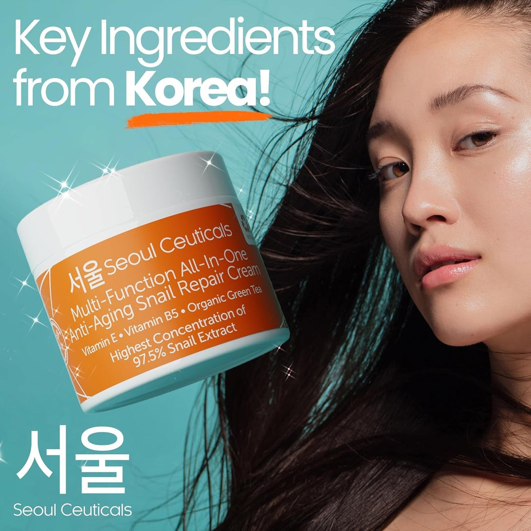Seoulceuticals Korean Skin Care 97.5% Snail Mucin Moisturizer Cream - K Beauty Skincare Day & Night Snail Repair Cream Filtrate Cruelty Free 2Oz