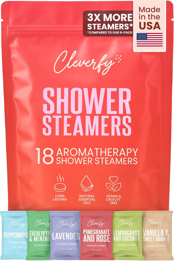 Cleverfy Shower Steamers Aromatherapy for Women and Men – Self-Care Shower Bombs for Stress Relief and Relaxation – 18 Tablets