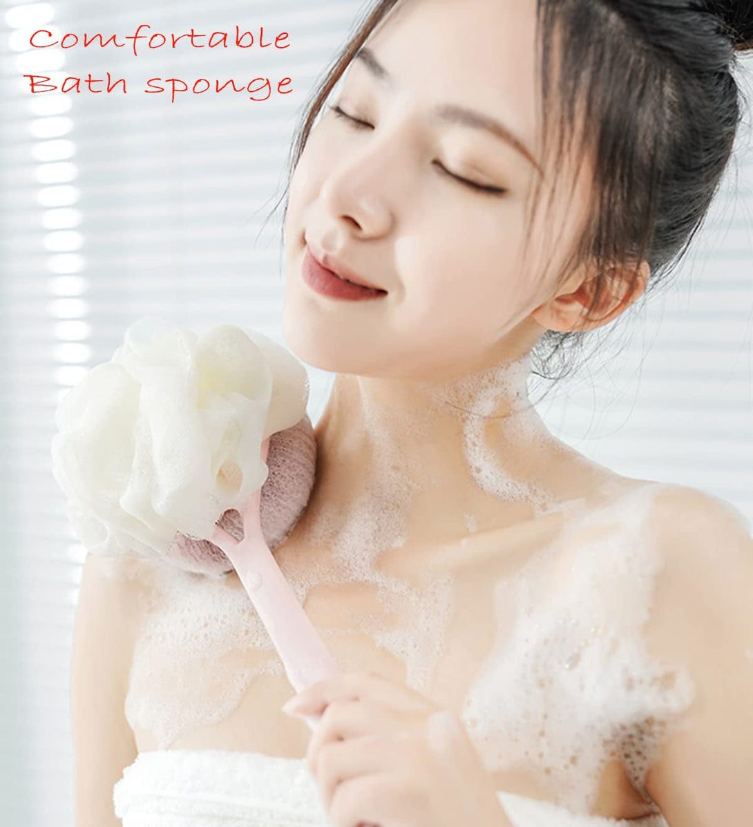 AARAINBOW 2 Packs Shower Body Brush with Bristles and Loofah, Back Scrubber Mesh Sponge with Long Handle for Skin Exfoliating Bath, Massage Bristles for Wet or Dry (C-Black+Gray)