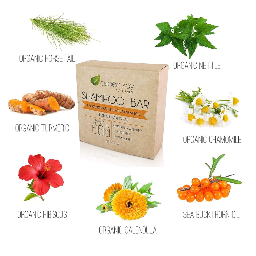 Aspen Kay Naturals Moroccan Argan Oil Shampoo Bar, Organic, Vegan, Volumizing Shampoo for Curly or Straight Hair. Citrus Scent, Paraben & Sulfate Free, Made in USA - 3 Oz.