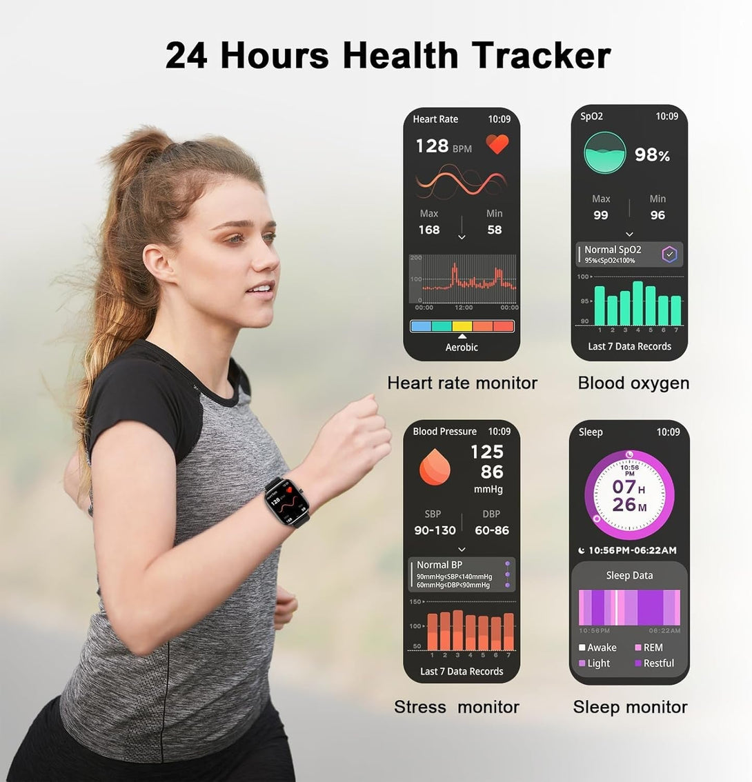 Smart Watch for Men Women Fitness Tracker Watch for Iphone Samsung Android Phone Compatible, Smartwatch with Pedometer, Heart Rate/Sleep Monitor, Blood Oxygen, IP68 Waterproof (Black)