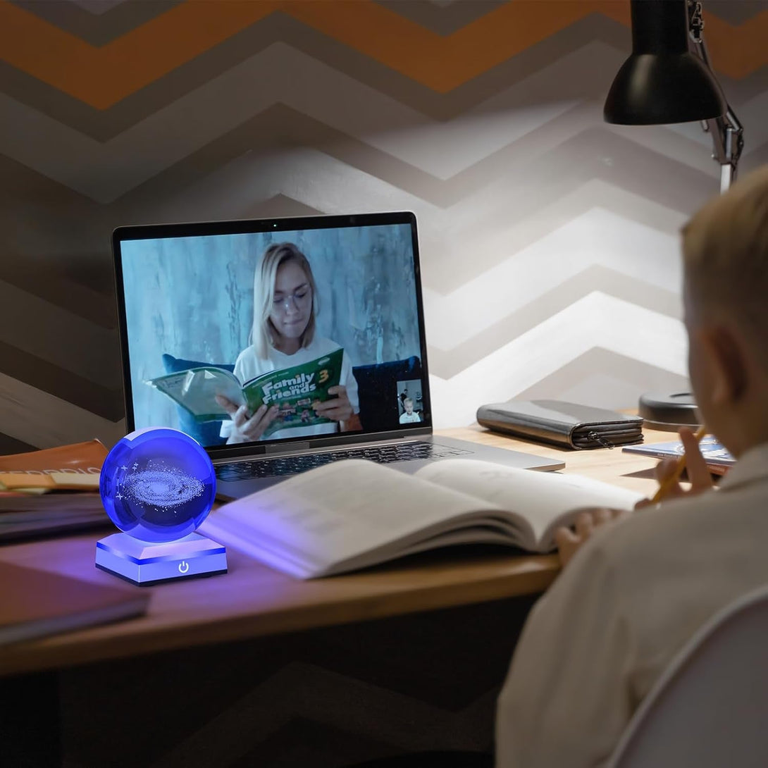 3D Galaxy Crystal Ball Night Light with Colorful LED Light Base, Science Astronomy Space Gifts for Christmas Kids Child Boys Girls Teens Student Classmates Girlfriend Boyfriend