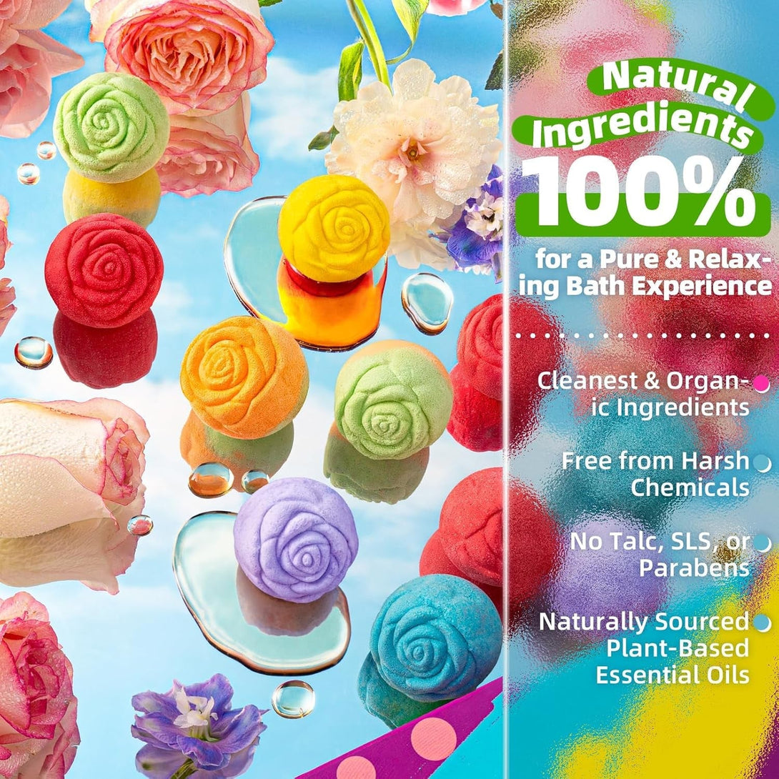 Mother'S Day Bath Bomb Gift Set – 30 Pack Rose-Shaped Bath Bombs with Natural Essential Oils, 6 Relaxing Scents, Handmade Spa Fizzies for Women, Men, Teens, and Kids, Perfect Self Care Birthday Gifts
