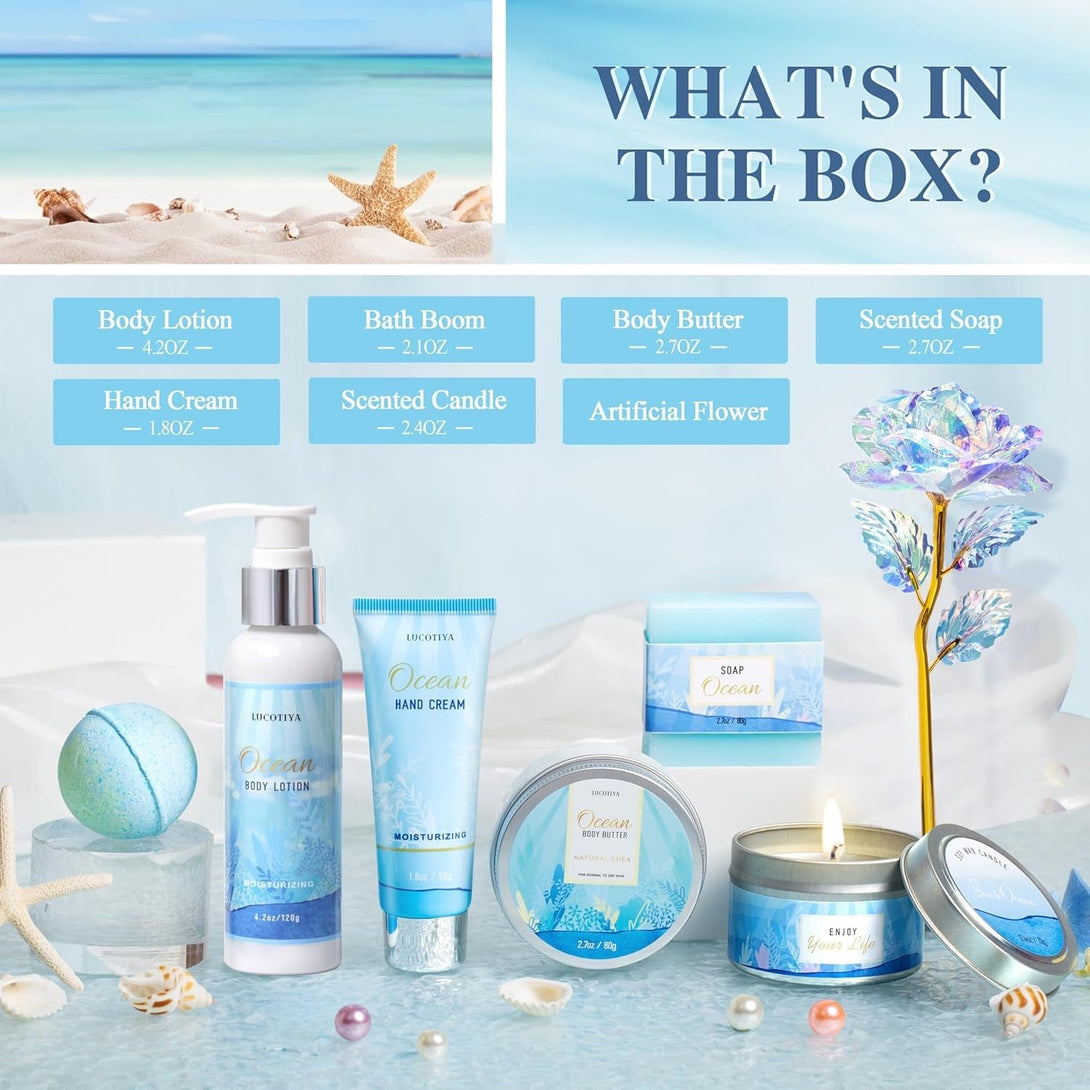 Gifts for Women, Ocean Scented Spa Gifts for Women Birthday 7 Luxury Self Care Gifts for Women, Gift Basket Care Package for Women Her Wife Mom Friends Female Bff