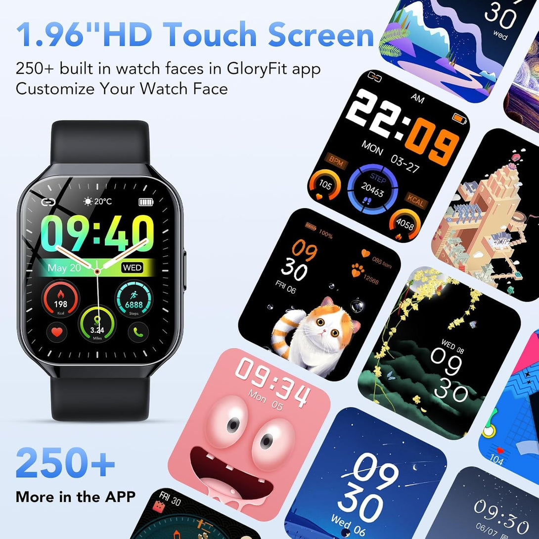 Smart Watch for Men Women, 1.96" Smartwatch (Answer/Make Call), IP68 Waterproof Fitness Tracker, 112+ Sport Modes, Heart Rate and Sleep Monitor, Pedometer, Smartwatches for Android Ios, Black​