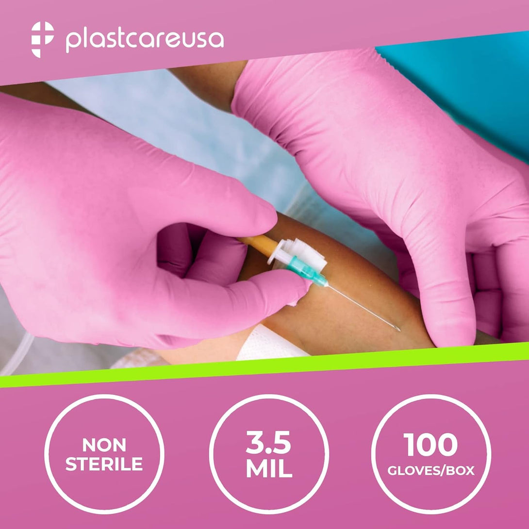 100 Nitrile Exam Gloves 3.5 Mil - Latex & Powder Free, Disposable Non-Sterile Protective Gloves by Plastcare