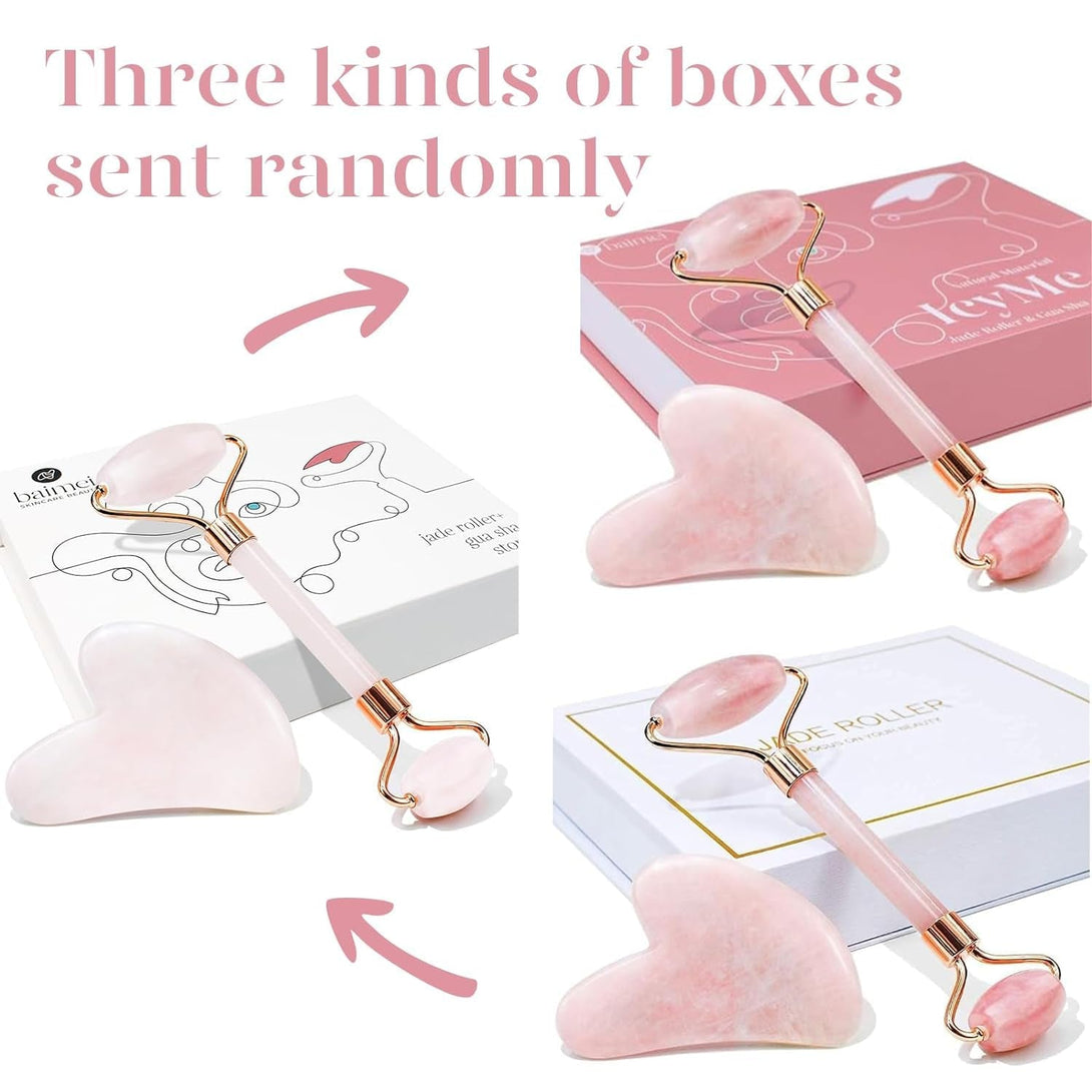 BAIMEI Icyme Jade Roller & Gua Sha, Face Roller Redness Reducing Skin Care Tools, Self Care Pink Gift for Men Women, Massager for Face, Eyes, Neck, Relieve Fine Lines and Wrinkles - Rose Quartz