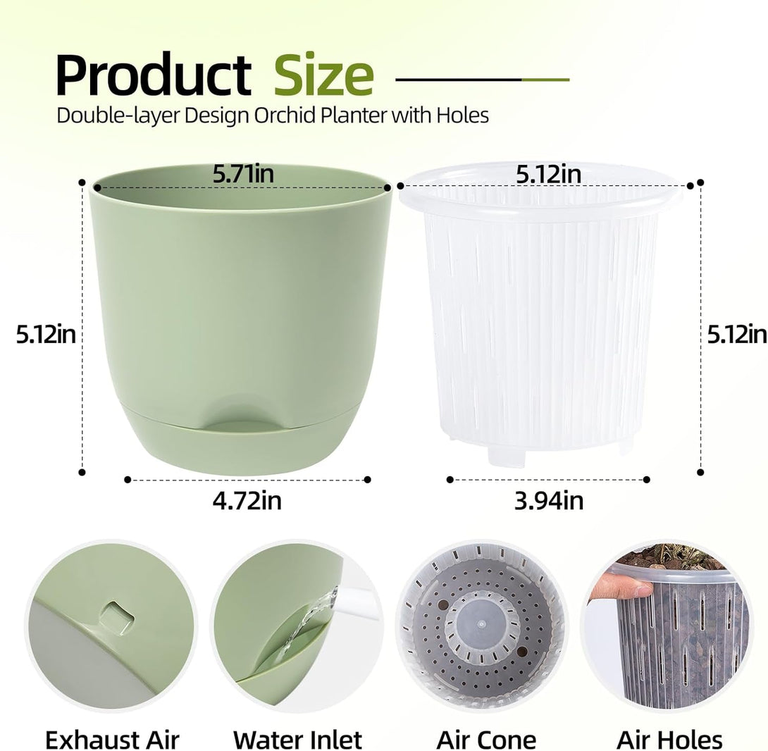QCQHDU 2 Pack Orchid Pots with Holes for Repotting, Self Watering and Double-Layer Orchid Pot with Good Air Circulation