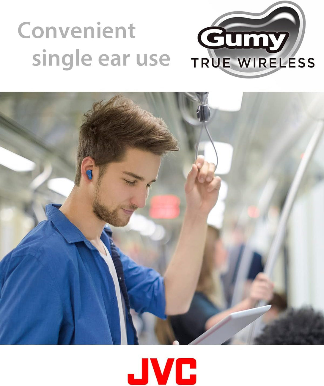 JVC Gumy True Wireless Earbuds, Bluetooth 5.3, Charging Case, 24-Hour Playback, IPX4 Water Resistant, Comfortable Secure Fit with XS/S/M/L Earpieces, Built-In Mic for Calls, Iphone/Android/Pc - HAA7T2