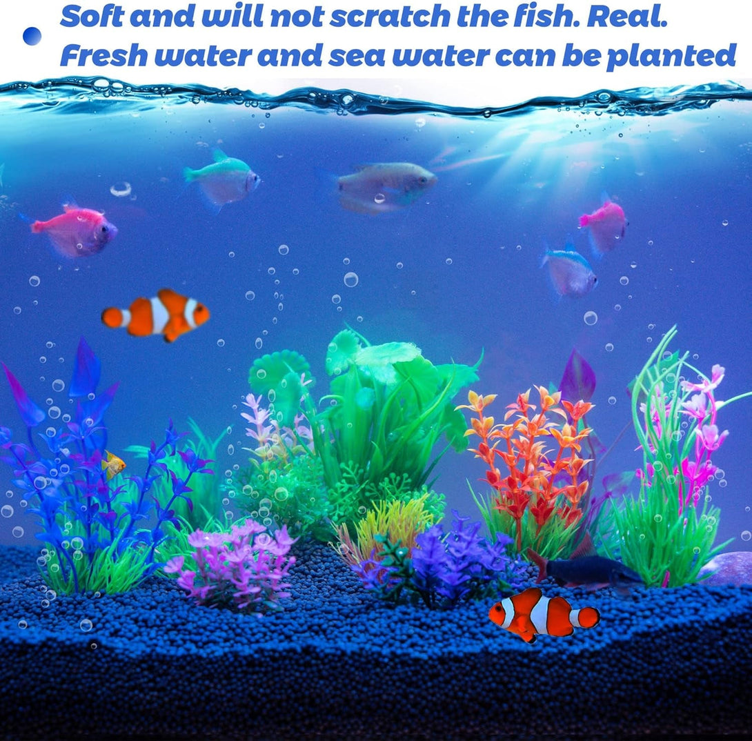 Ameliade Fish Tank Decorations Aquarium Artificial Plastic Grass Plants Decor Small Betta Goldfish Turtle Tank Accessories （11 Pieces）