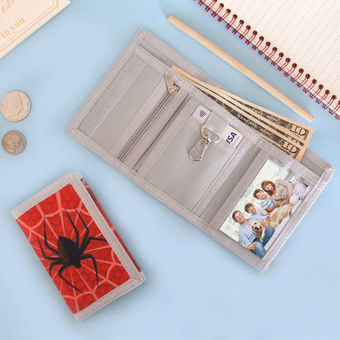 Kids RFID Wallet for Boys & Girls - Magic Sticker, Toddler Wallet with Coin Pocket - Spider Design for Christmas/Birthday Gift
