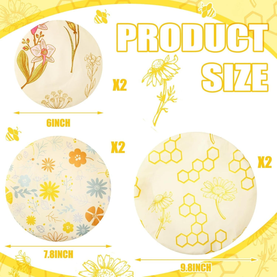 6 Pcs Beeswax Bowl Covers Reusable Cloth Bowl Covers Elastic Fabric Dish Cover Beeswax Food Wraps Cotton Kitchen Storage Containers Lids Kitchen Gifts for Bread Leftover Food Fruits Salad