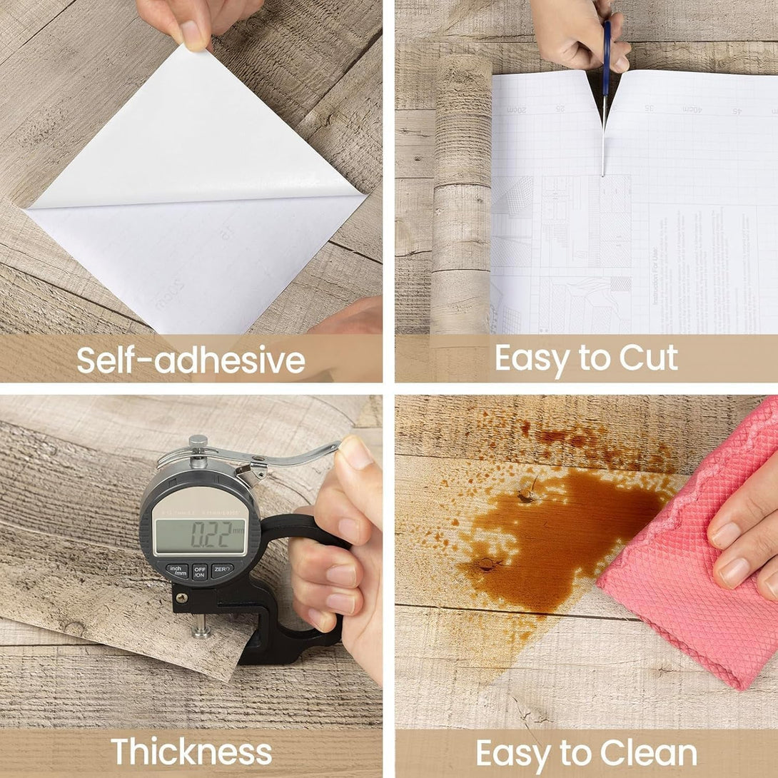 Anmon Peel and Stick Wallpaper Wood Contact Paper, Light Gray Wood Plank Wallpaper 17.7“ X 118”, Shiplap Wall Paper Peel and Stick for Cabinets, Rustic Bathroom Removable Modern Decorative