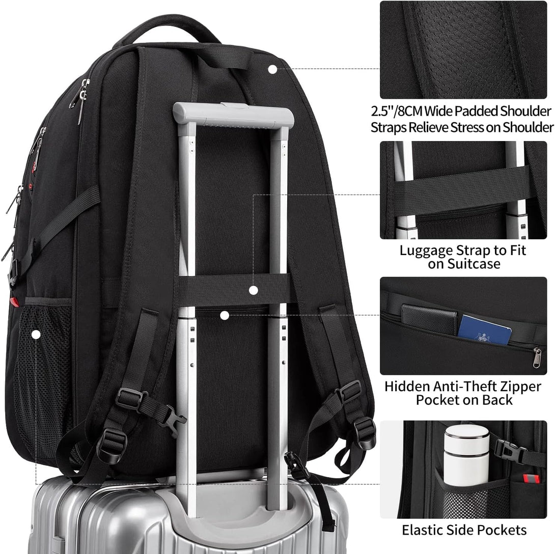 Della Gao Travel Laptop Backpack, 18Inch Large Travel Backpack for Men and Women with USB Charging Port Business Computer Back Pack(Black, 18.4 Inch)