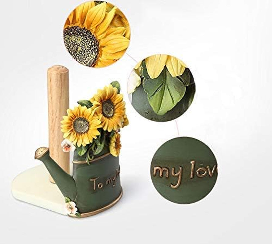 Paper Towel Holder with Sunflower Flower Decor, Resin Crafts Display for Kitchen Cafe Western Restaurant Cake Shop Dessert Shop.