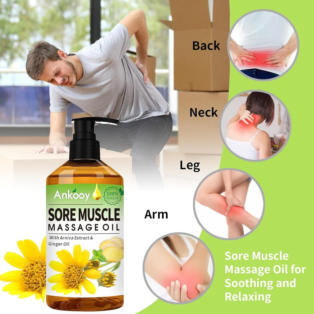 Fathers Day Gift from Wife-3 Pack Massage Oil for Massage Therapy,Sore Muscle Arnica Oil & Lavender Massage Oils for Date Night & Ginger Oil Lymphatic Drainage & Massage Ball,Spa Gifts for Him Her