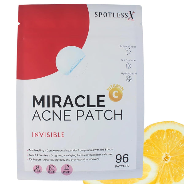 Miracle Patch - Invisible Pimple Patches for Face & Body,Fast-Acting Zit Stickers, Hydrocolloid Acne Treatment with Tea Tree Oil & Salicylic Acid–Waterproof, Hypoallergenic. 96 Counts 3 Sizes