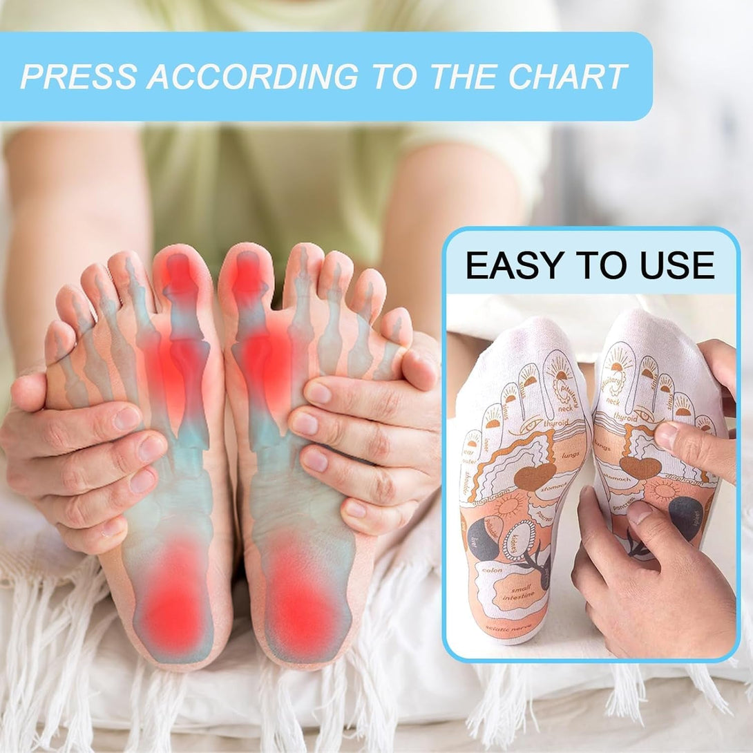 Acupressure Socks and Gloves - 4 Pcs Reflexology Socks with Tools, Tutorial Reflexology Gloves with Massage Sandal, Pain Relief Acupuncture Socks for Foot Massage，Updated Model