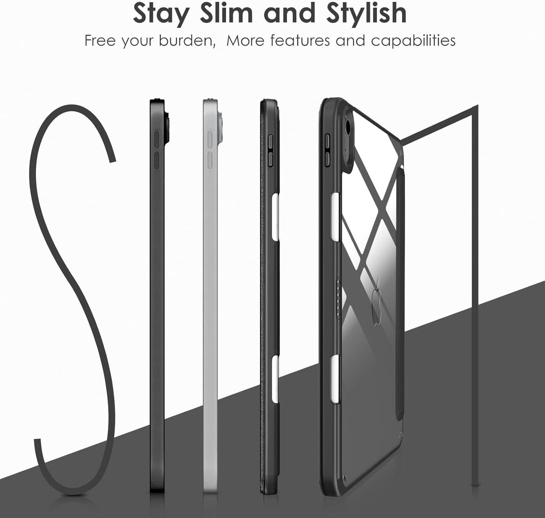 VIKESI Case for Ipad (A16) 11-Inch 2025 and Ipad 10Th Generation 10.9 Inch 2022, Clear Back and TPU Shockproof Frame Cover [Built-In Pencil Holder, Support Auto Sleep/Wake] - Black