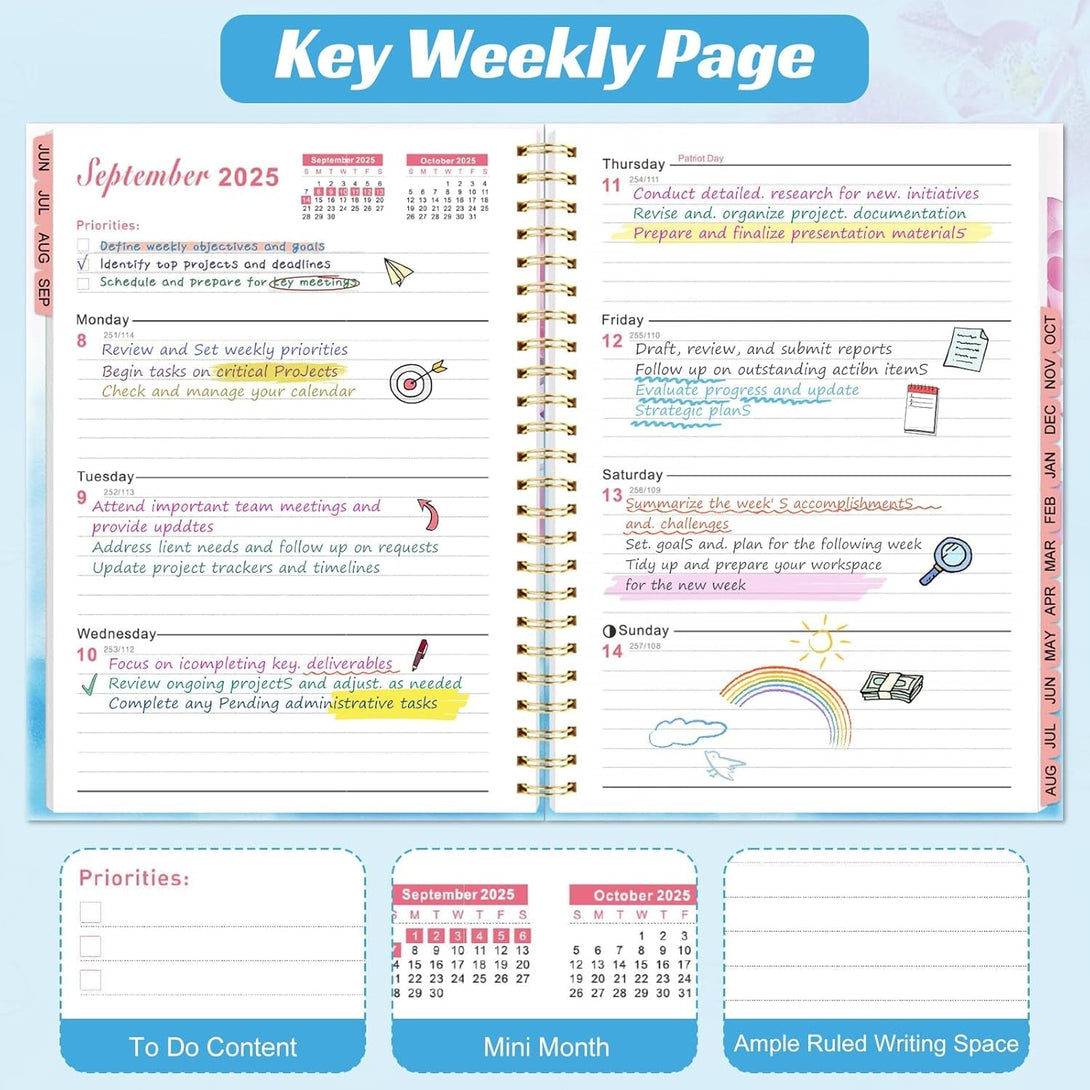 2025 Planner, Monthly Weekly & Daily Planner June 2025-Aug 2026, 15 Months Hardcover Academic Agenda Yearly Planner with Monthly Tab, Notes Pages, Back Pockets, for Women Teacher Student, 6.1" * 8.3"