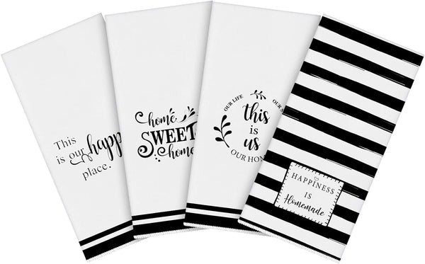 Honoson 4 Count Kitchen Dish Towels Spring Farmhouse Hand Tea Towels Absorbent Quick Dry Dish Cloths Polyester Cleaning Cloth for Summer Home Gifts Kitchen Supplies(White,Stripe Style)