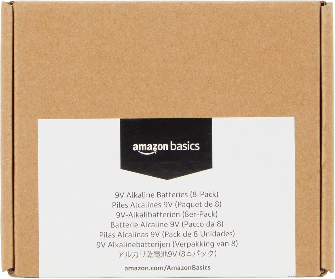 Amazon Basics 8-Pack 9V Alkaline Batteries, 5-Year Shelf Life - for Smoke/Co Detector, Electronics & Audio
