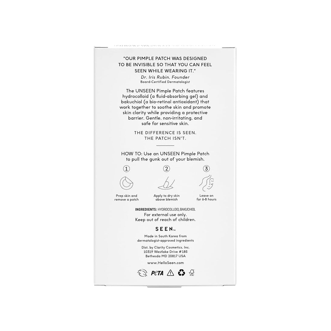 SEEN UNSEEN Pimple Patch - Hydrocolloid and Bakuchiol Formulated Spot Treatment for Face and Skin- Dermatologist Developed- Safe for Sensitive & Acne Prone Skin
